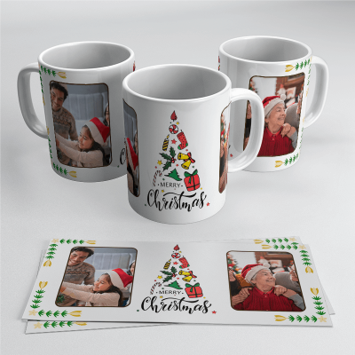 taza de cerámica con 2 fotos impresa con motivo navideño
