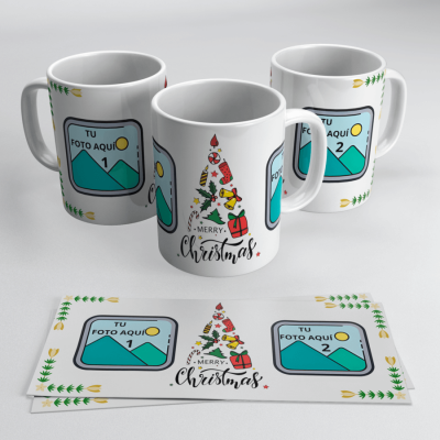 taza de cerámica con 2 fotos impresa con motivo navideño